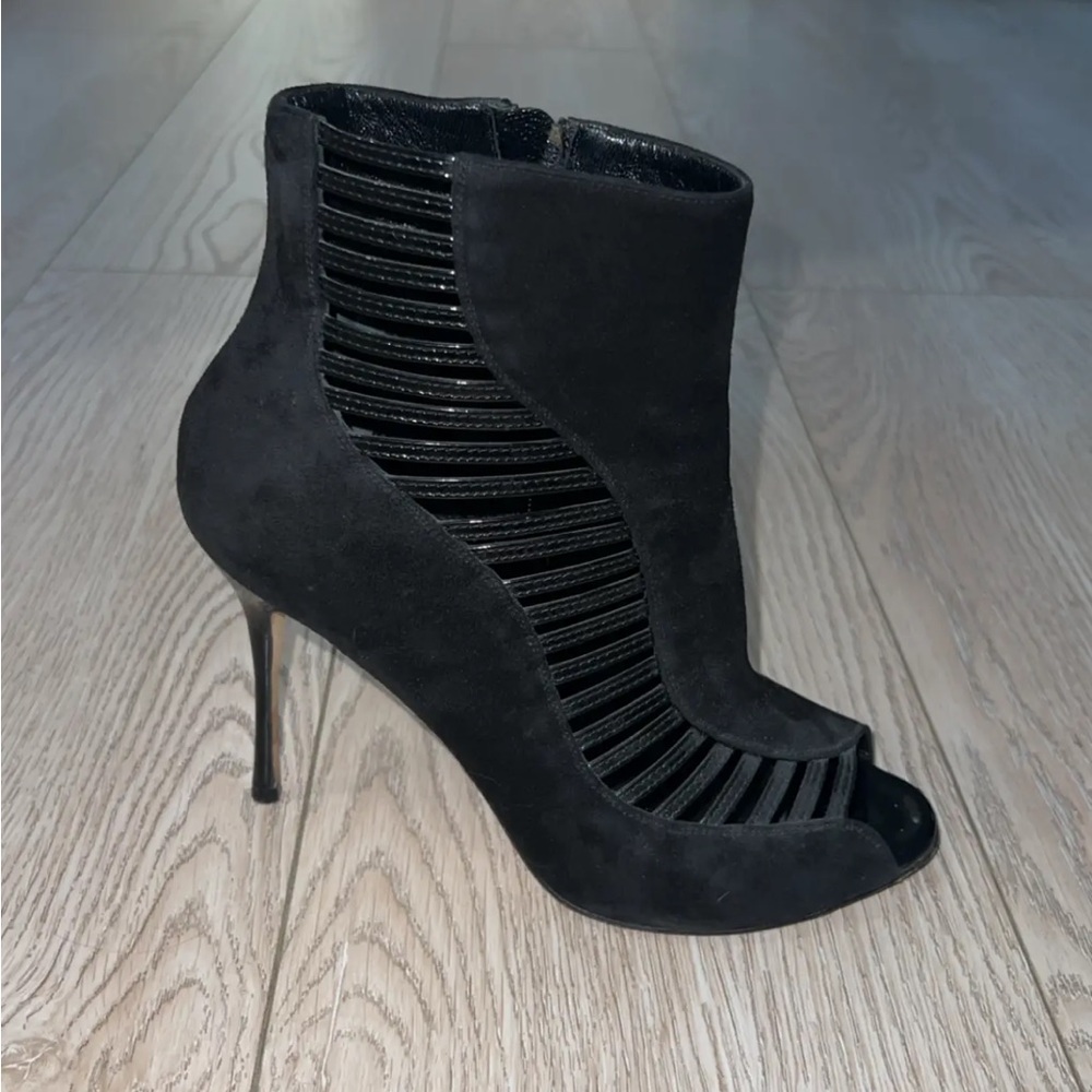 Manolo Blahnik Peep Toe Suede Bootie